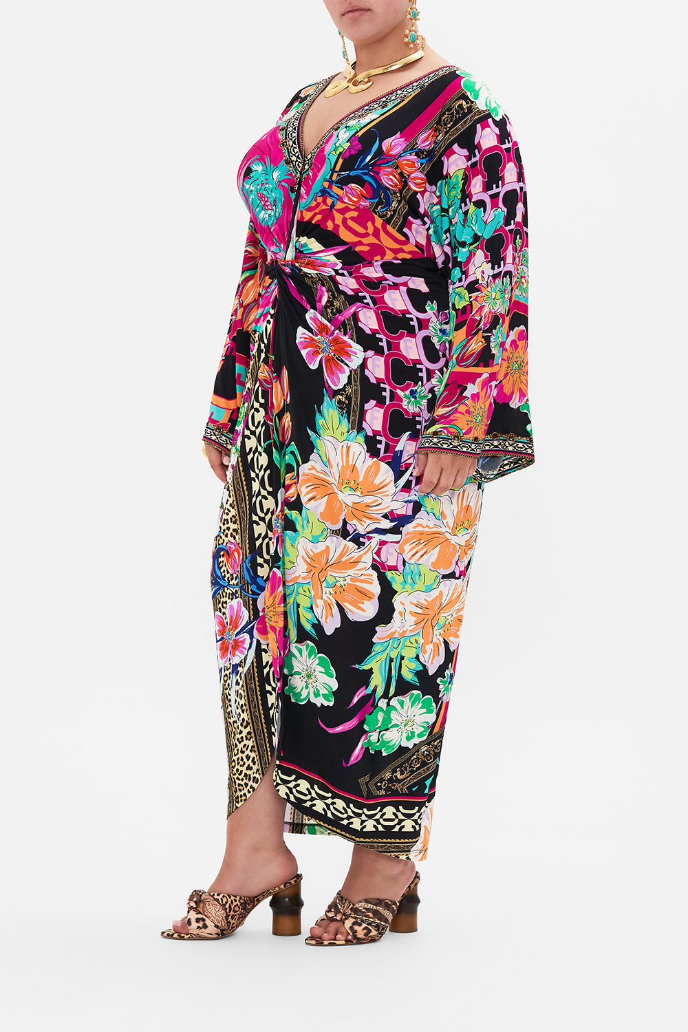 LONG SPLIT FRONT TWIST DRESS PRINTED PRIMA VERA