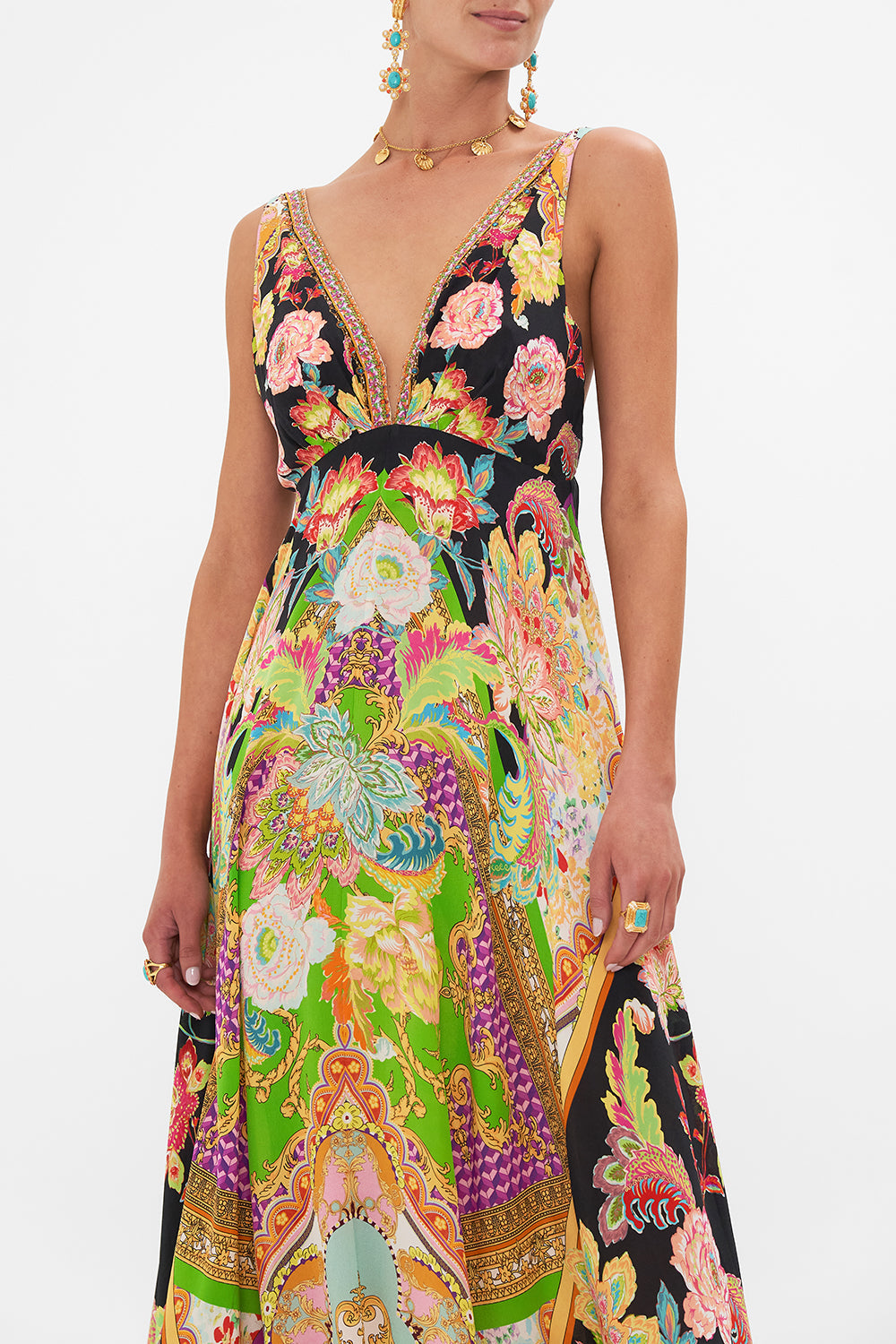 PLUNGE NECK MAXI DRESS SUNDOWNERS IN SICILY