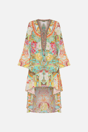 Product view of  CAMILLA silk mini dress with high low hem in An Italian Welcome print 