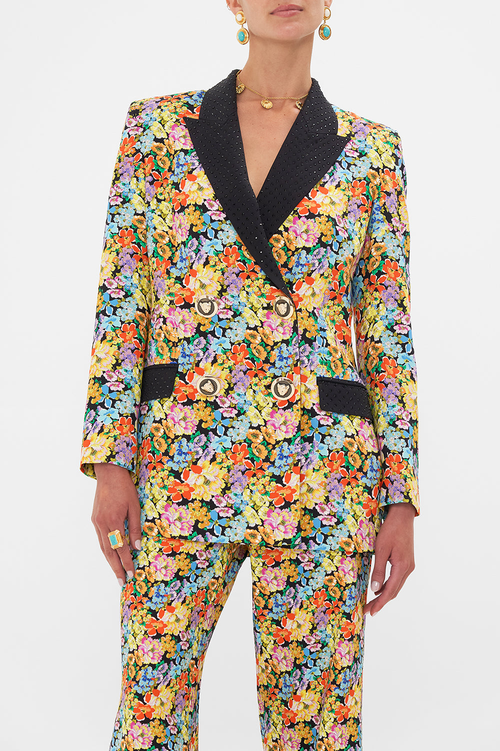 The CAMILLA TAILORED DOUBLE BREASTED JACKET SUNDOWNERS IN SICILY in our  print.