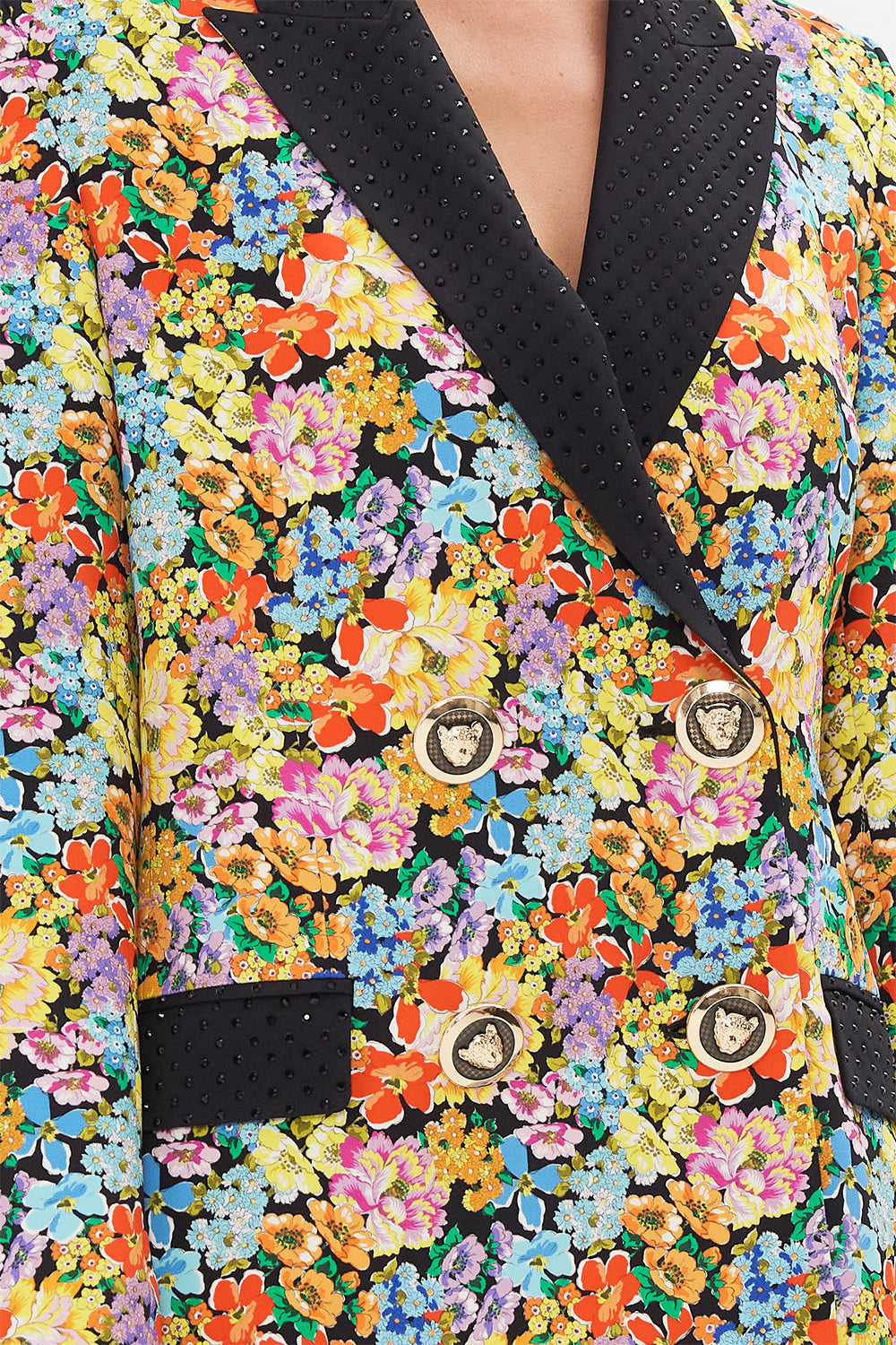 The CAMILLA TAILORED DOUBLE BREASTED JACKET SUNDOWNERS IN SICILY in our  print.