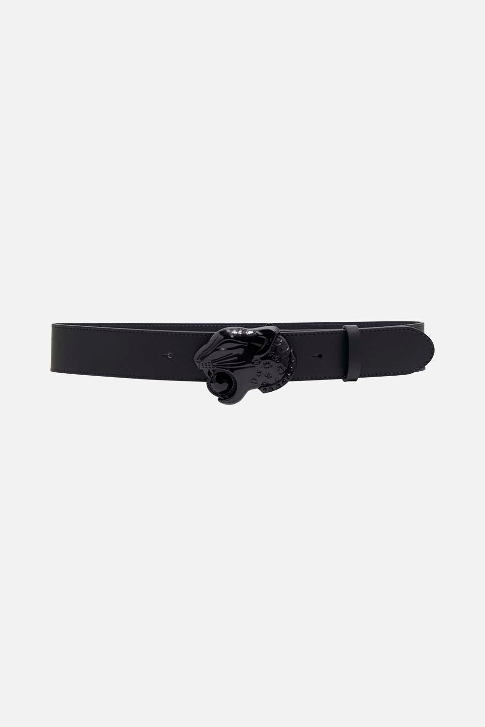 The CAMILLA LEOPARD HEAD BUCKLE BELT SOLID BLACK in our SOLID BLACK print.