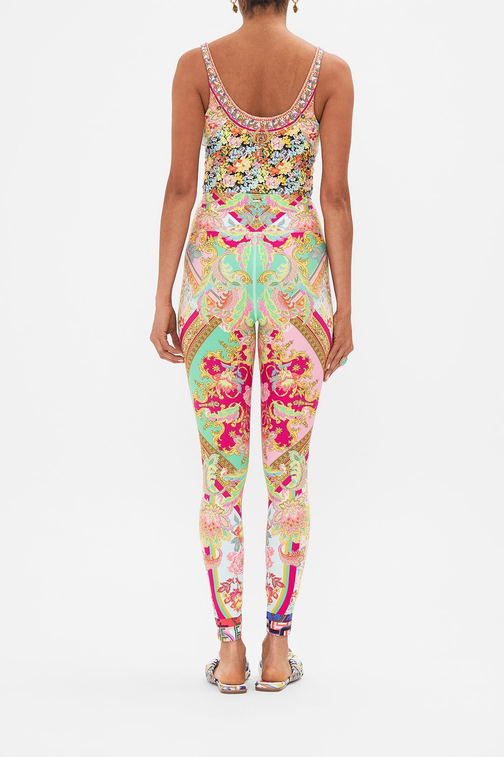 Back view of model wearing CAMILLA resortwear long sarong in Sundowners in Sicily print