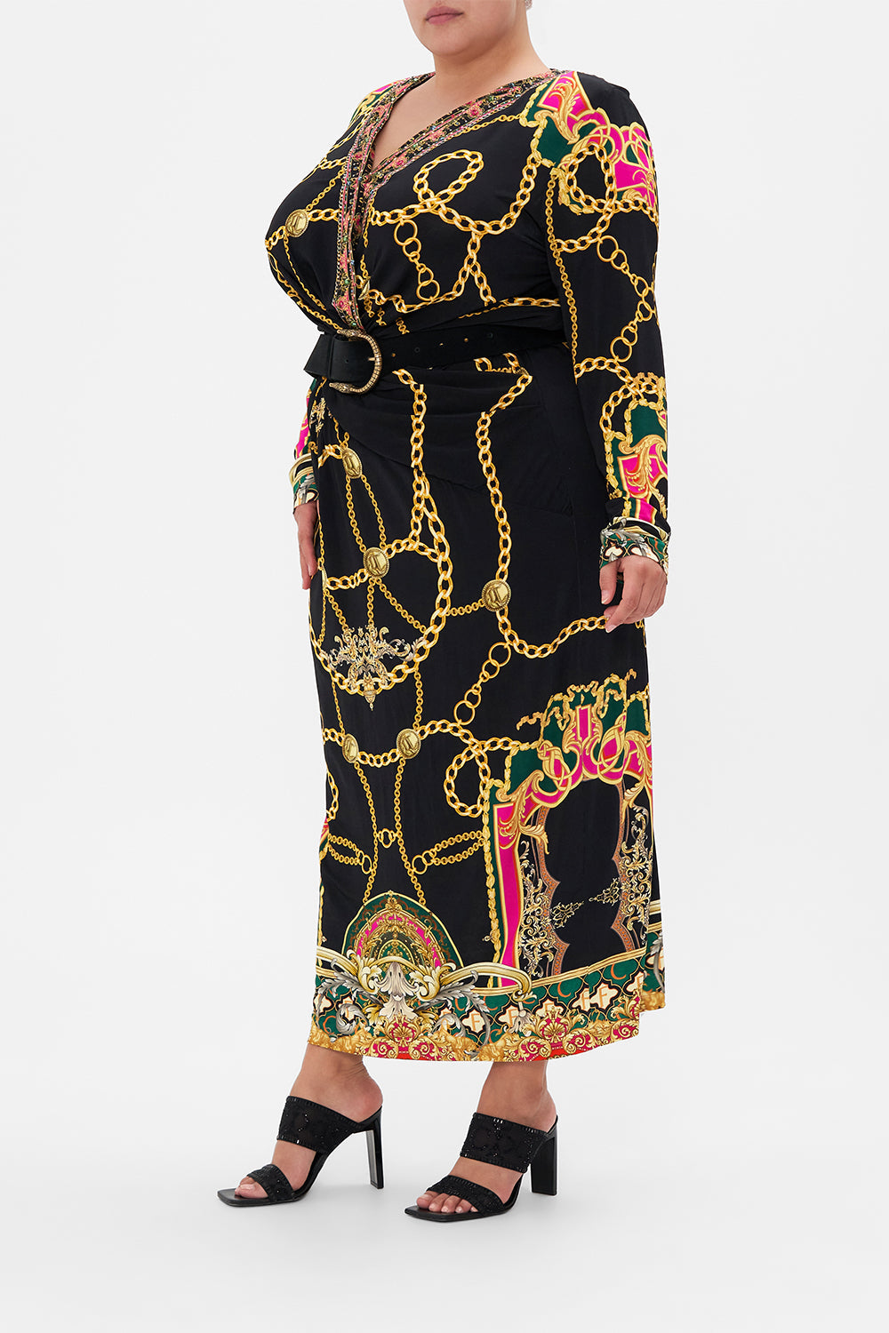 V-NECK MIDI CROSS FRONT DRESS JEALOUSY AND JEWELS