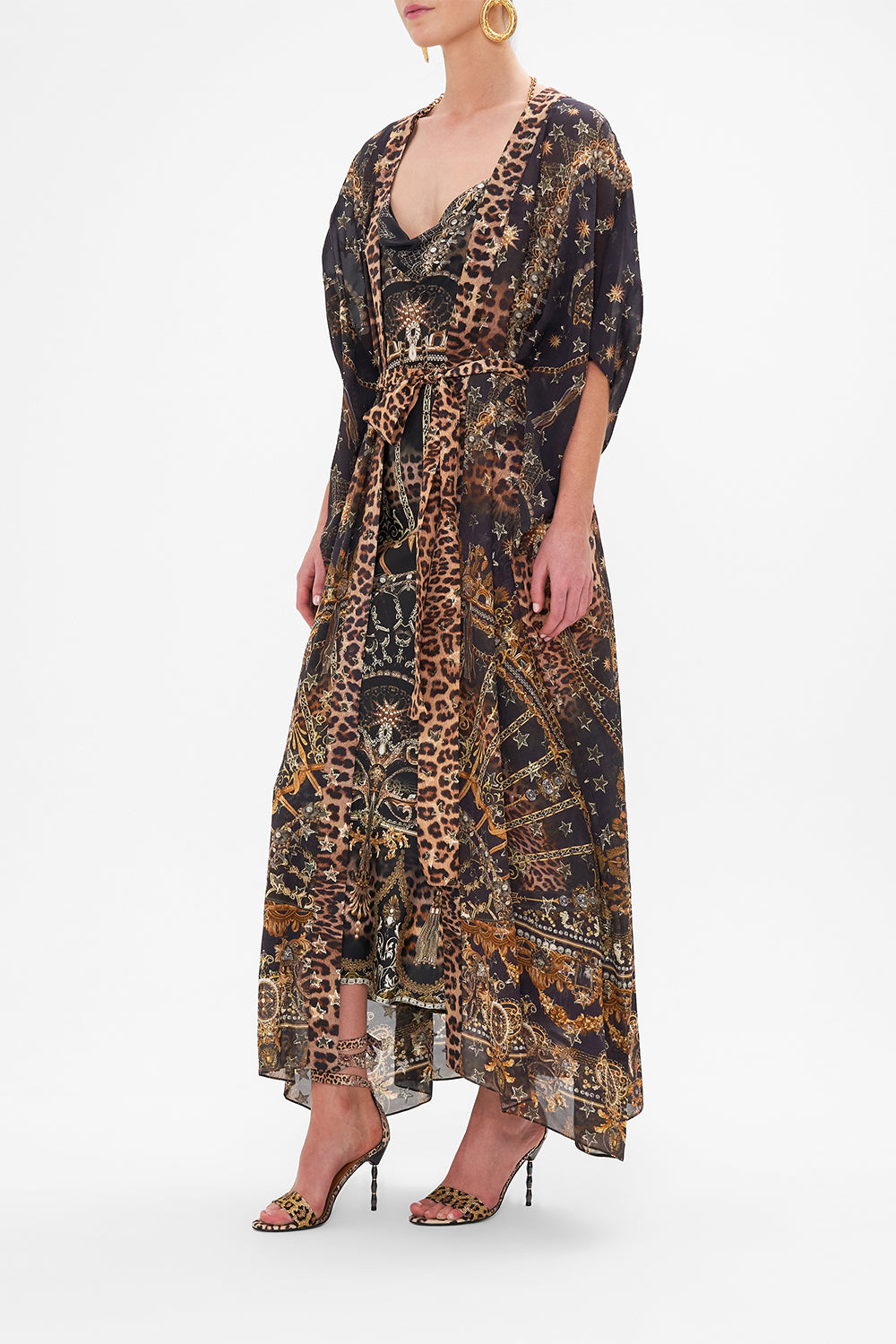 The CAMILLA LUREX BELTED RELAXED LAYER MASKED AT MOONLIGHT in our  print.