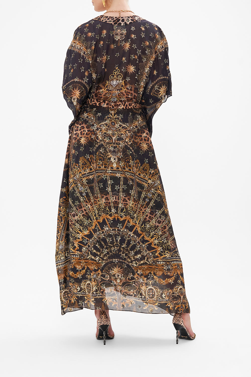 The CAMILLA LUREX BELTED RELAXED LAYER MASKED AT MOONLIGHT in our  print.