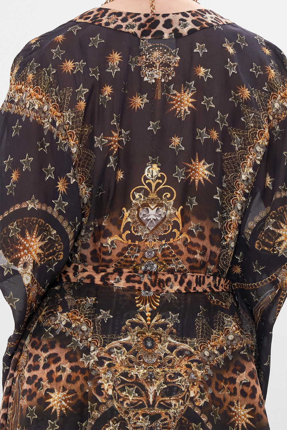 The CAMILLA LUREX BELTED RELAXED LAYER MASKED AT MOONLIGHT in our  print.
