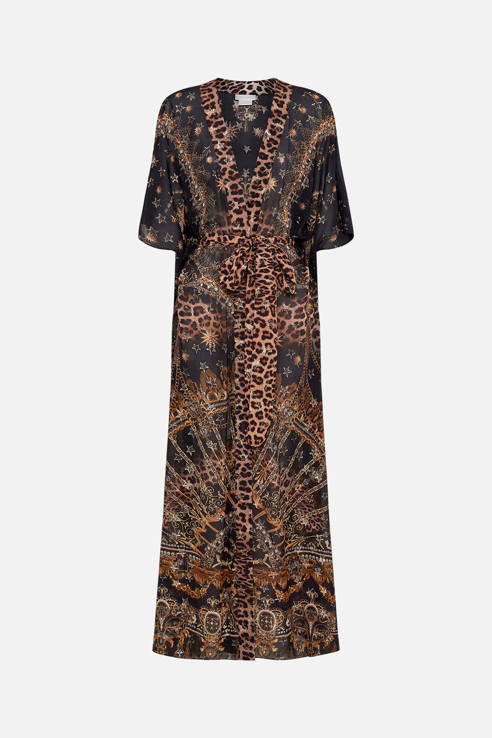 The CAMILLA LUREX BELTED RELAXED LAYER MASKED AT MOONLIGHT in our  print.