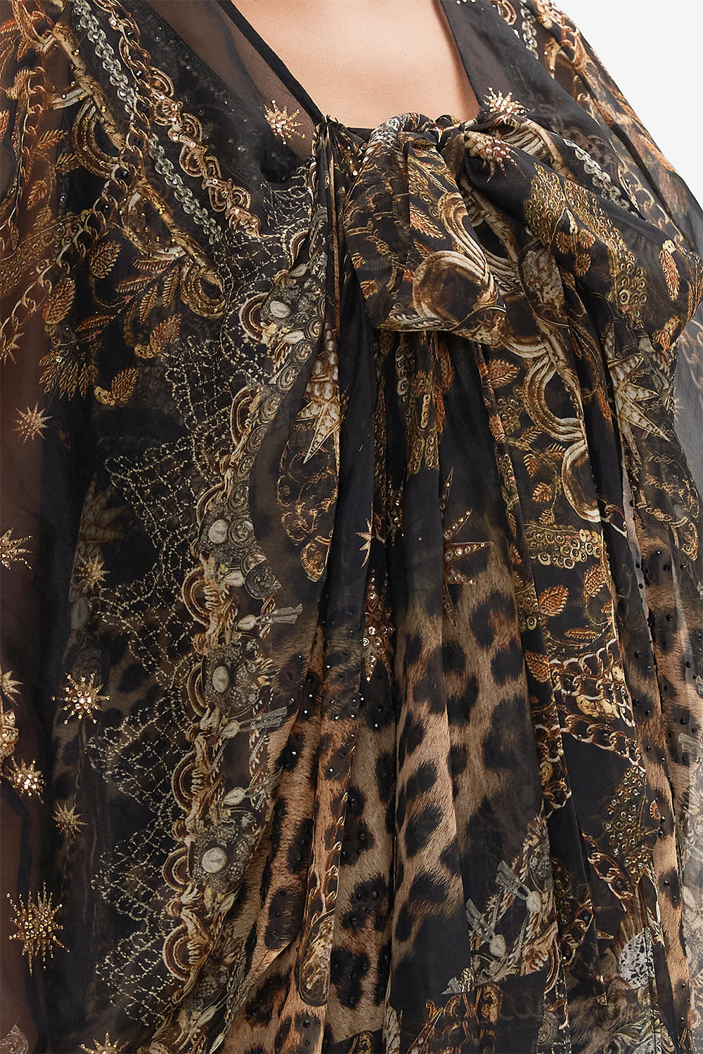 CAMILLA silk kimono layer black in Masked Moonlight print