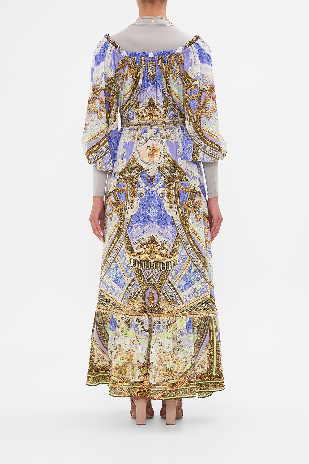 FRILL OFF THE SHOULDER LONG DRESS GILDED PLEASURES