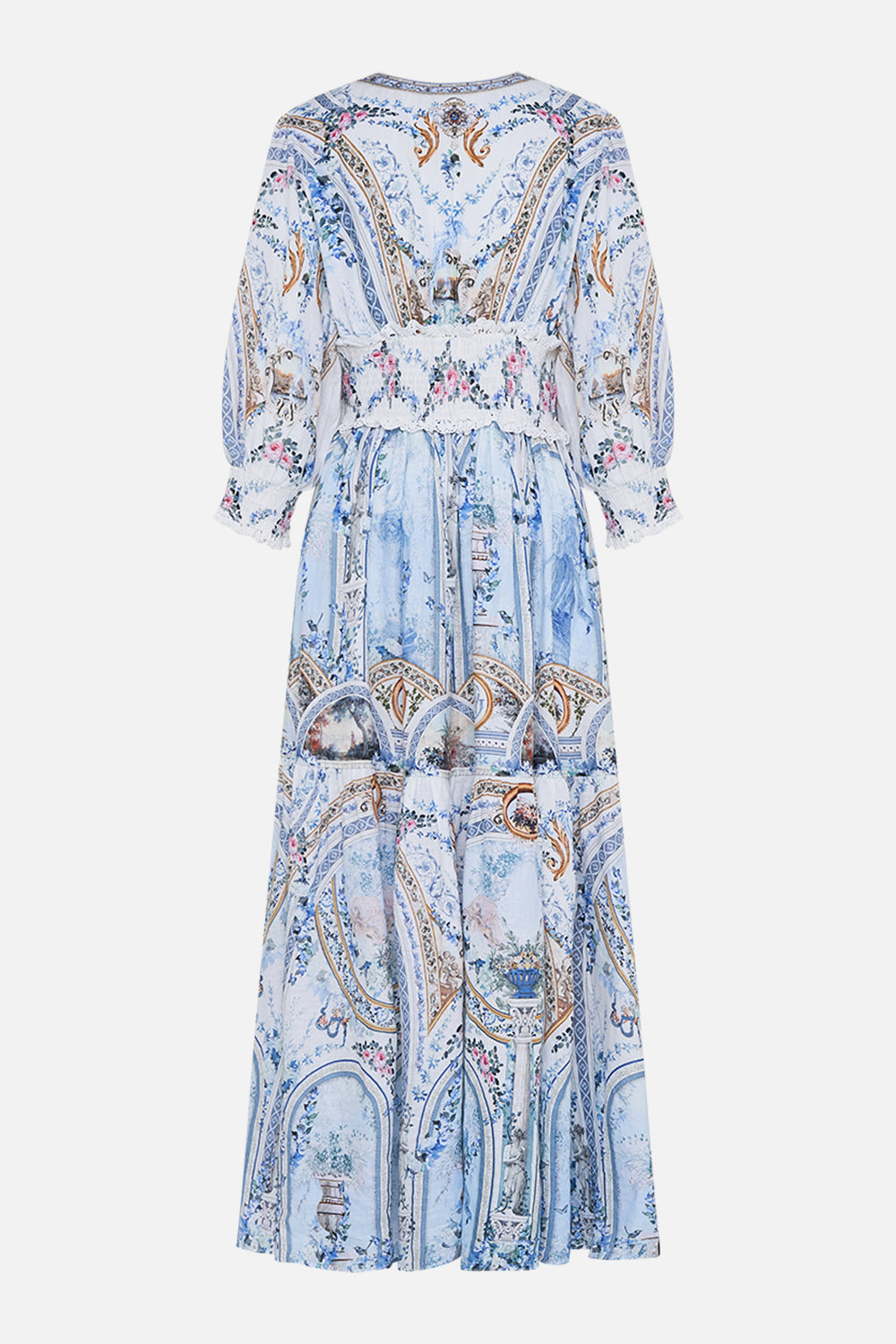 Video of model wearing CAMILLA silk maxi dress in Season Of The Siren print 