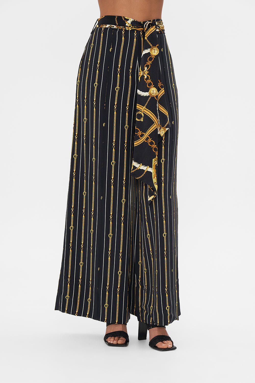 The CAMILLA SCARF BELT WIDE LEG PANT COAST TO COAST in our  print.