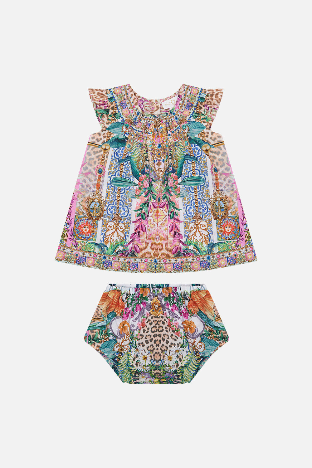 Product view of Milla By CAMILLA babies top and bloomer set in Flowers of Neptune print 