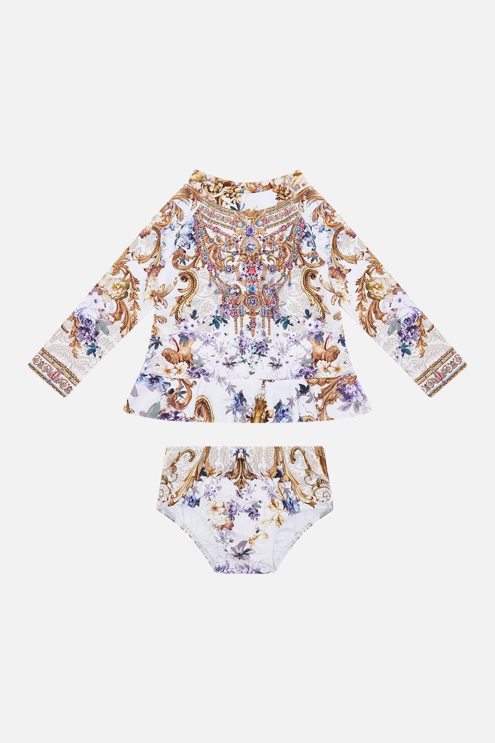 Product view of Milla By CAMILLA babies rashie set in Palazzo Playdate print 
