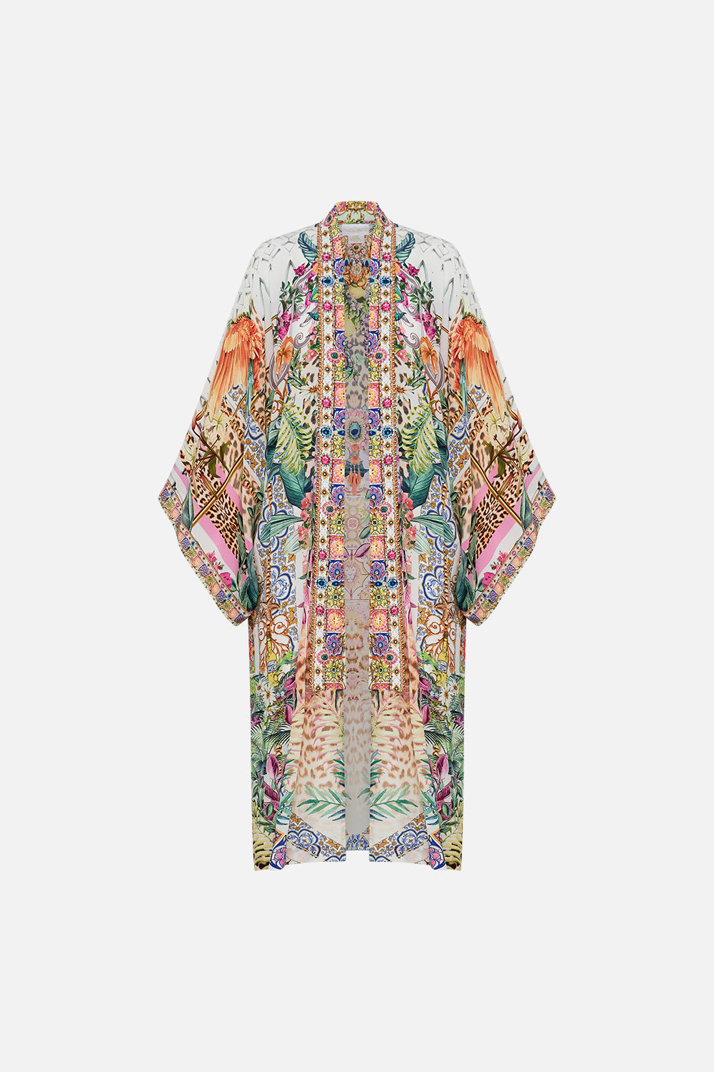 Product view CAMILLA floral silk kimono in Flowers of Neptune print