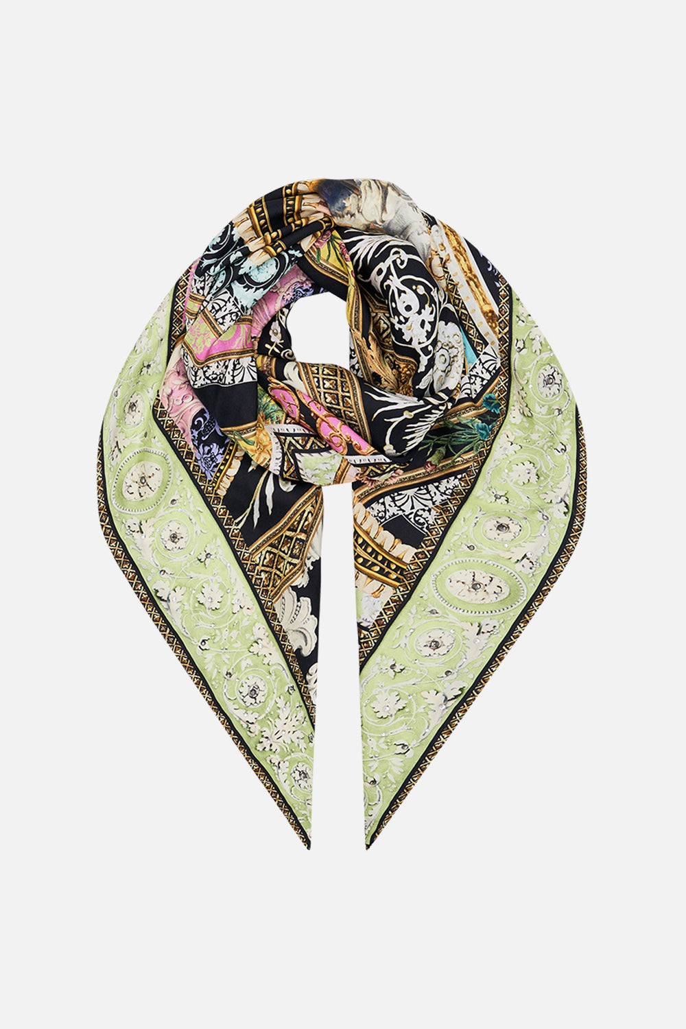 The CAMILLA LARGE SQUARE SCARF FLORENCE FIELD DAY in our FLORENCE FIELD DAY print.