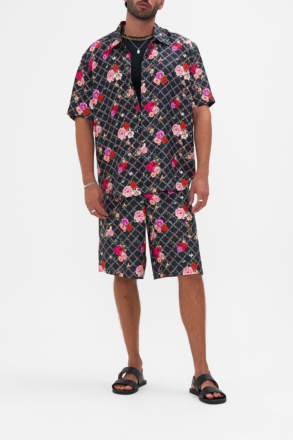 The CAMILLA OVERSIZED BUTTON THROUGH SS SHIRT RESERVATION FOR LOVE in our RESERVATION FOR LOVE print.