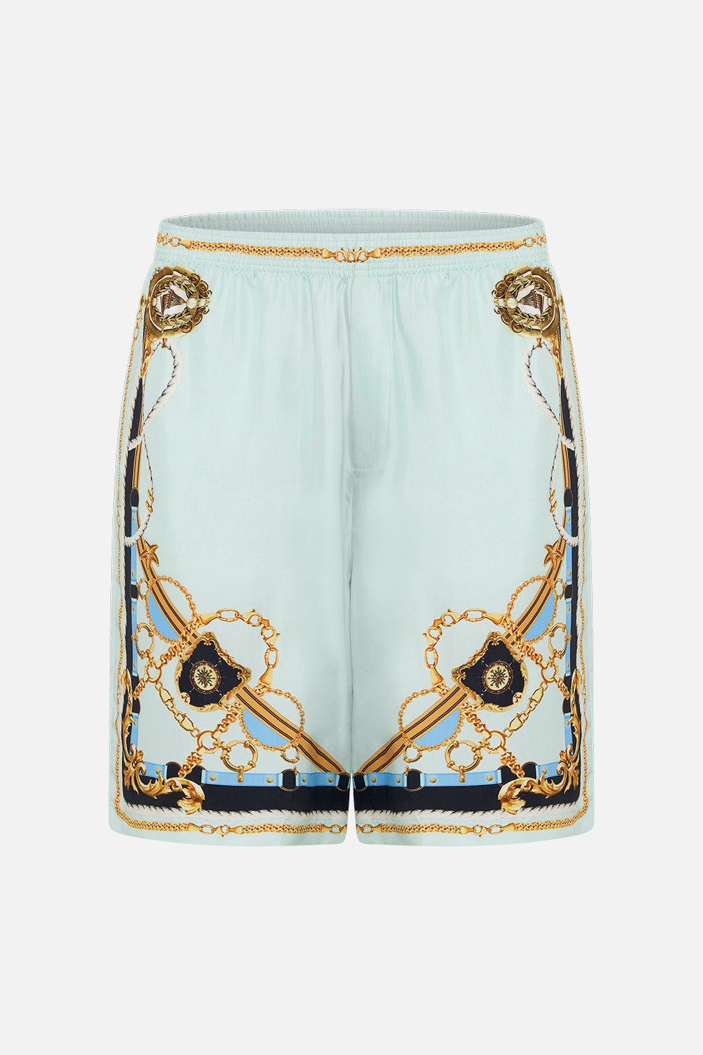 The CAMILLA BAGGY MID LENGTH WALK SHORT SEA CHARM in our  print.