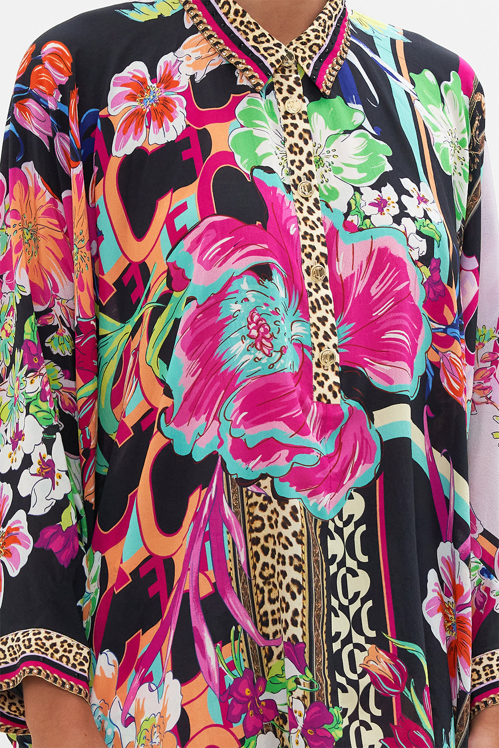 BUTTON UP TOP WITH DRAPED BACK PRINTED PRIMA VERA