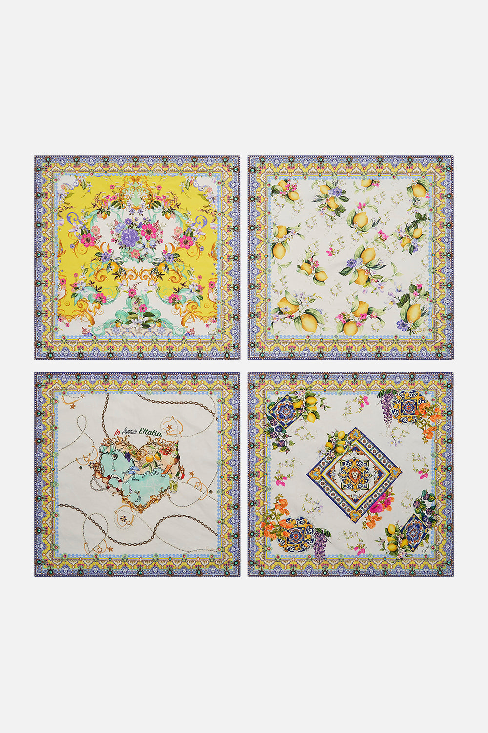 Product view of VILLA CAMILLA home 4 piece napkin set in Caterina Spritz print