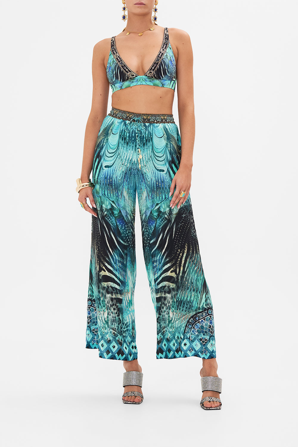 Front view of model wearing CAMILLA luxury bra in Azure Allure