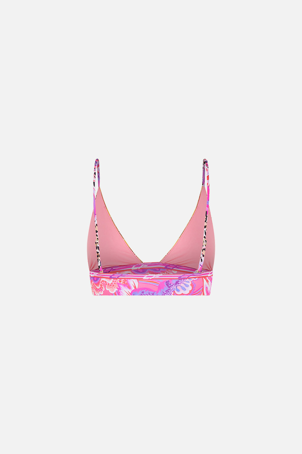 Detail view of model wearig CAMILLA lingerie bra in Viola Vintage print 