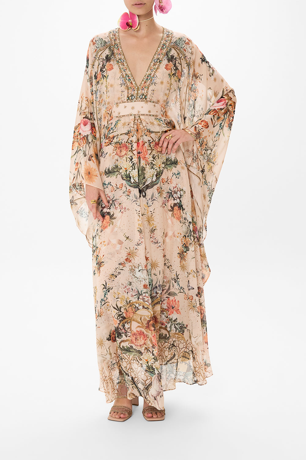 CAMILLA silk kaftan in Rose Garden Revolution print