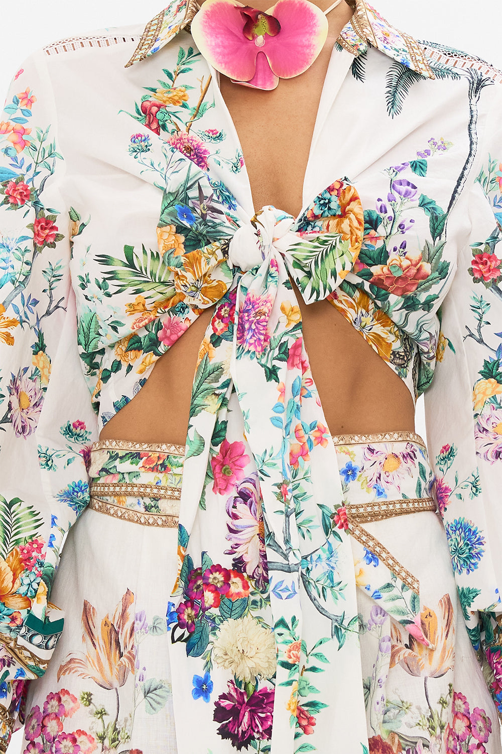 CAMILLA cropped shirt in Plumes and Parterres print