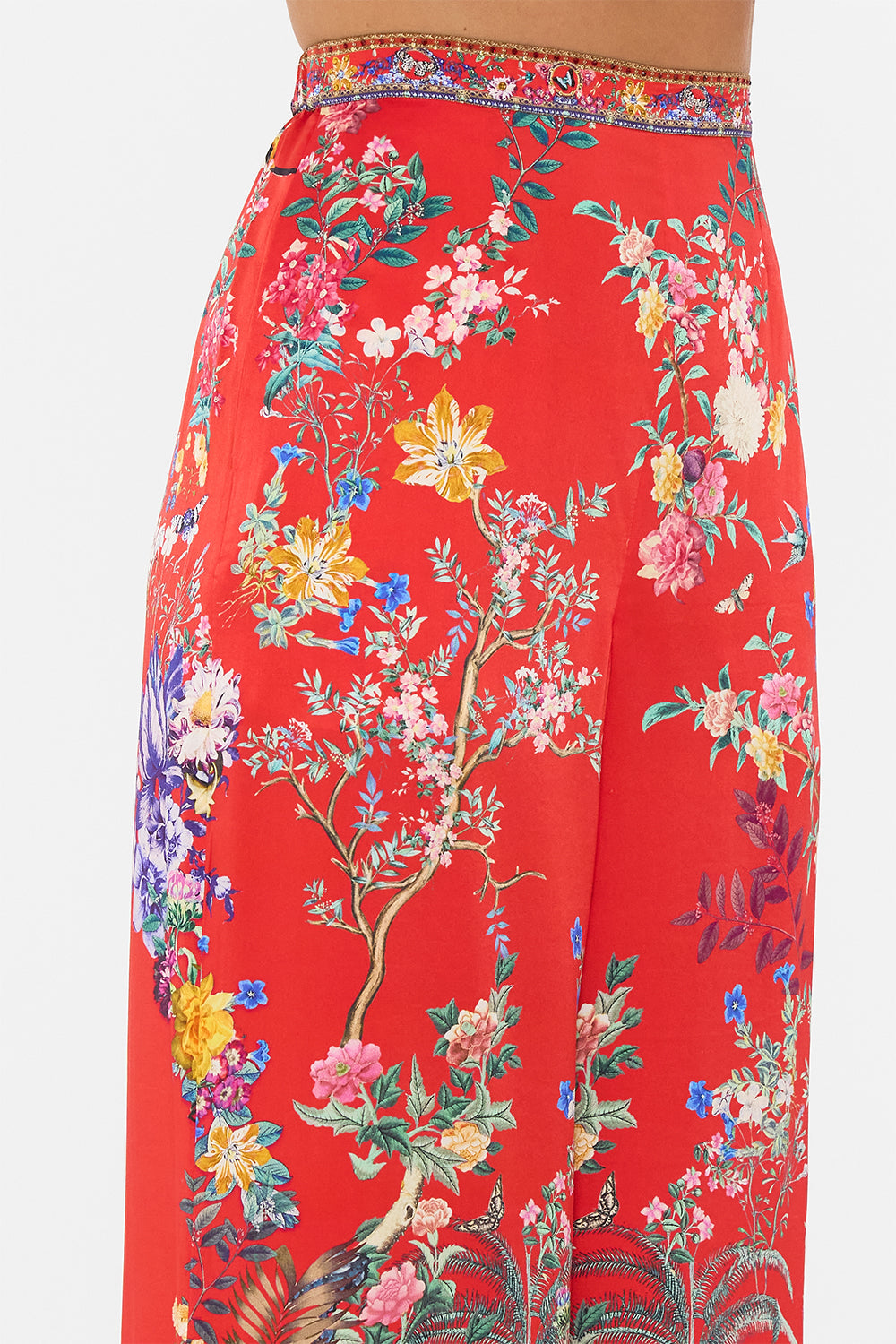 CAMILLA red floral print silk pants in The Summer Palace print 