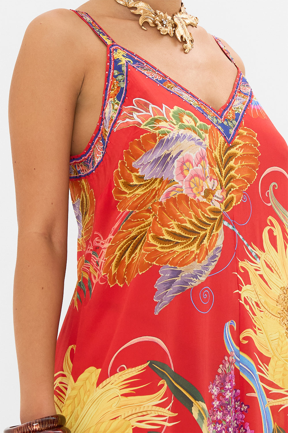 CAMILLA silk slip dress in Through Vincents Eyes print