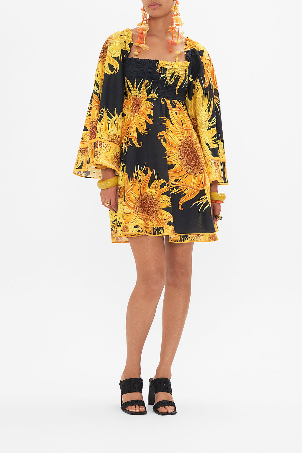 CAMILLA smocked mini dress in Make Me Your Masterpiece print 