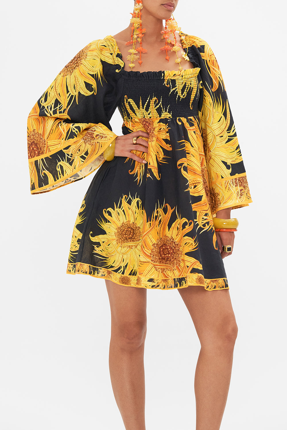 CAMILLA smocked mini dress in Make Me Your Masterpiece print 