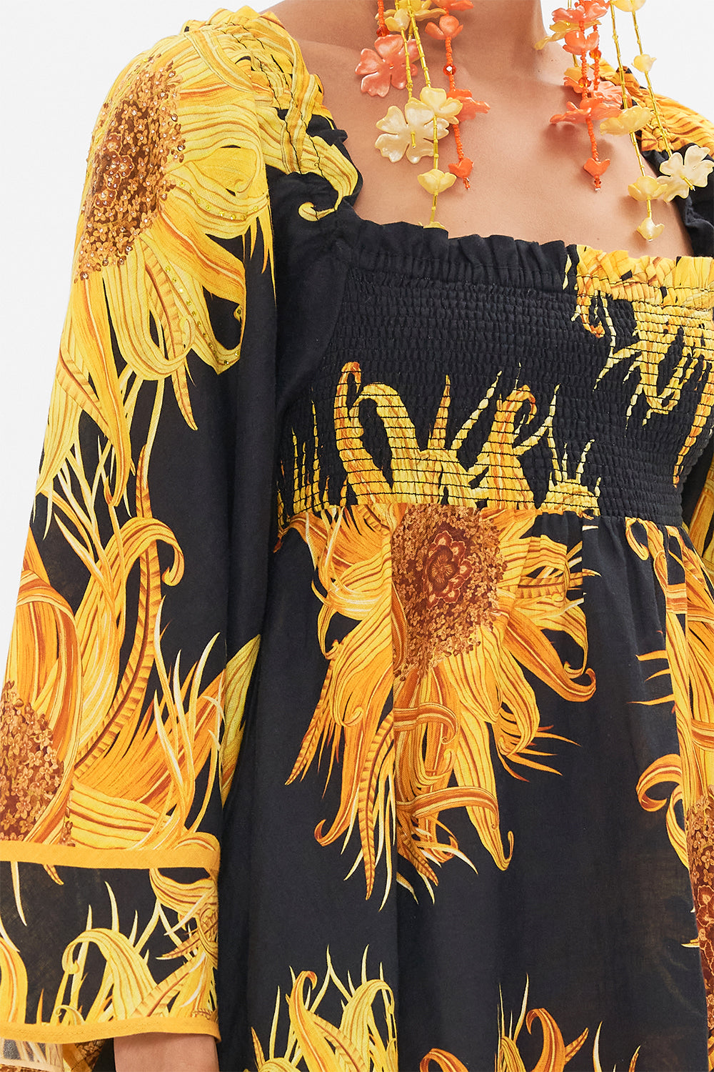 CAMILLA smocked mini dress in Make Me Your Masterpiece print 