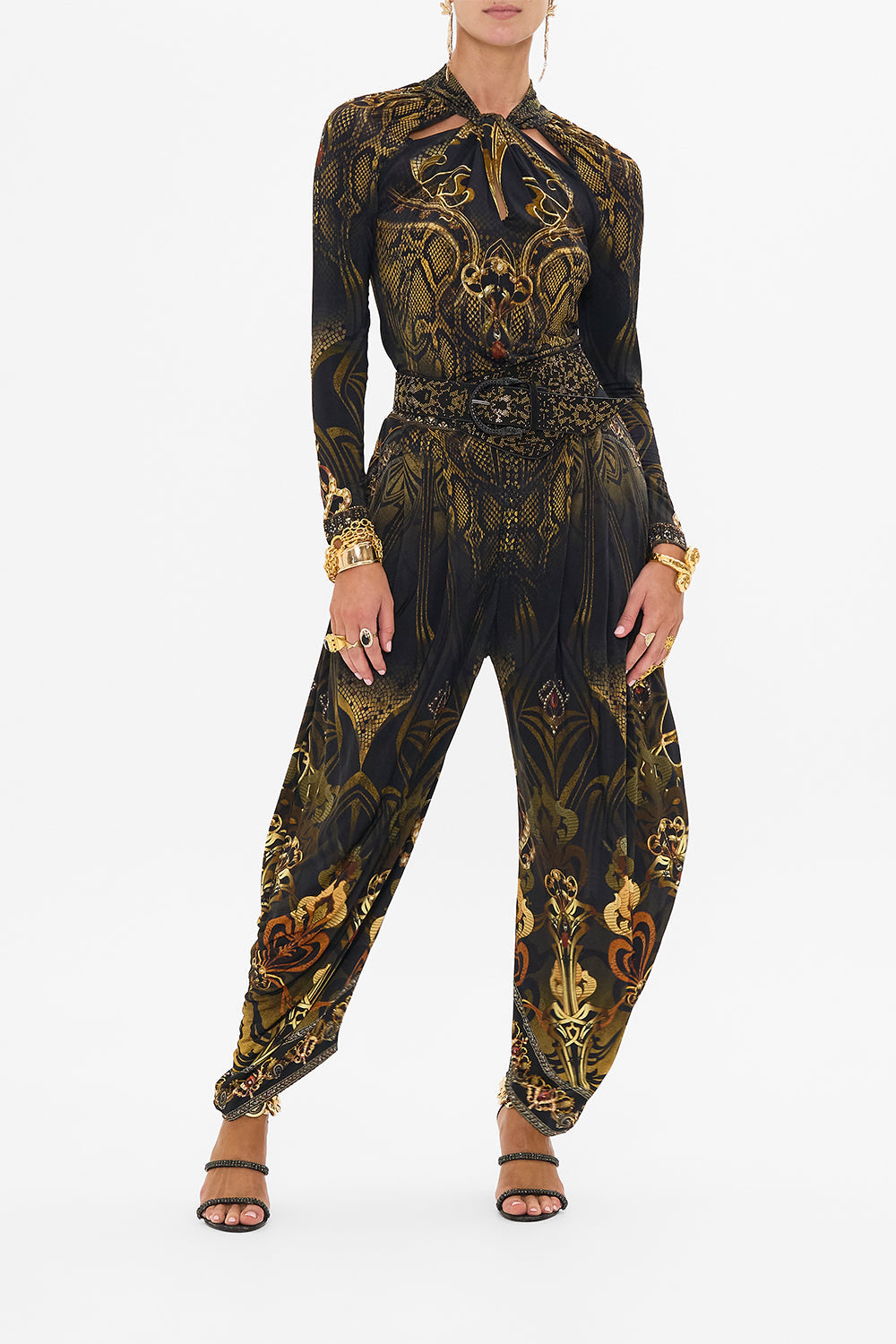 CAMILLA black jersey pants in Nouveau Noir print