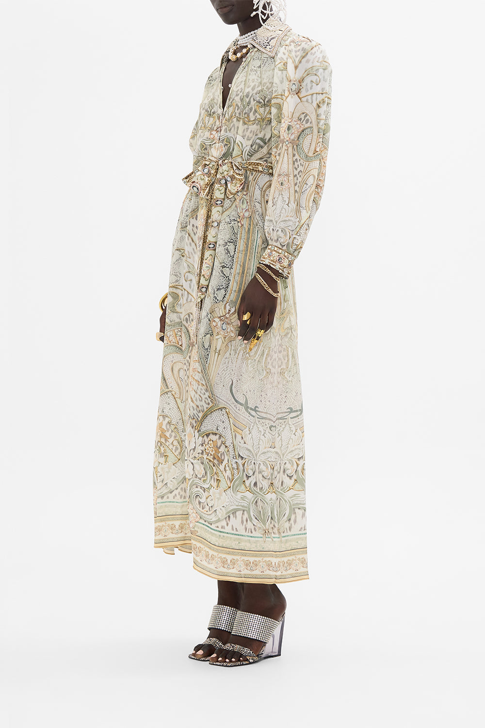 CAMILLA silk shirt in Ivory Tower Tales print