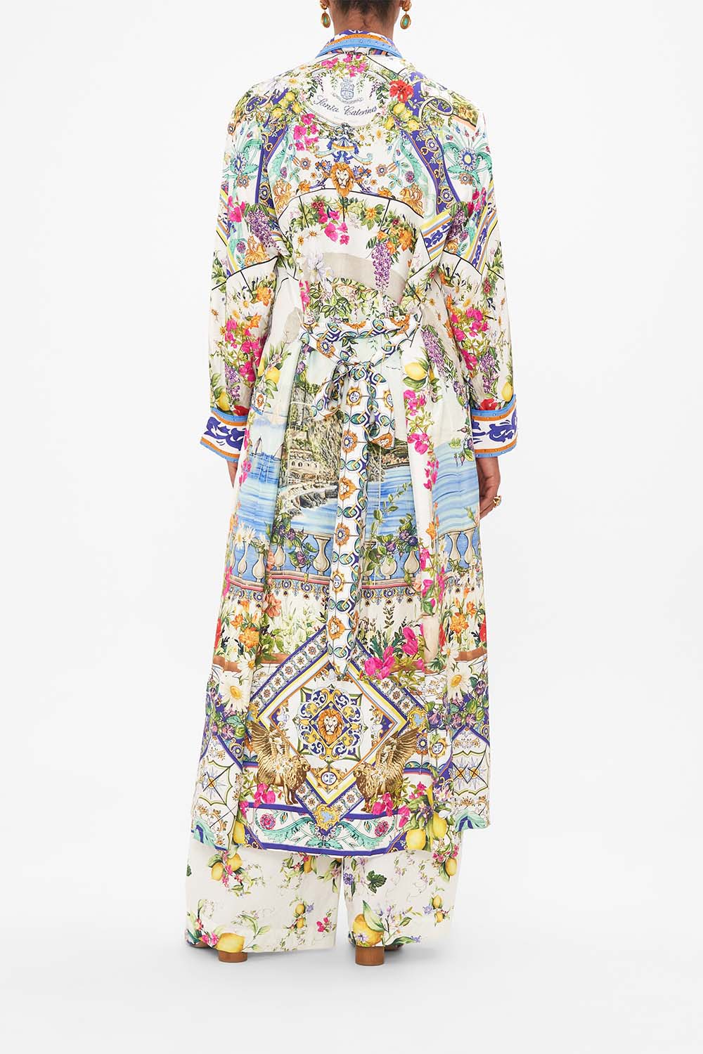 The CAMILLA LONG ROBE WITH TIE AMALFI AMORE in our  print.