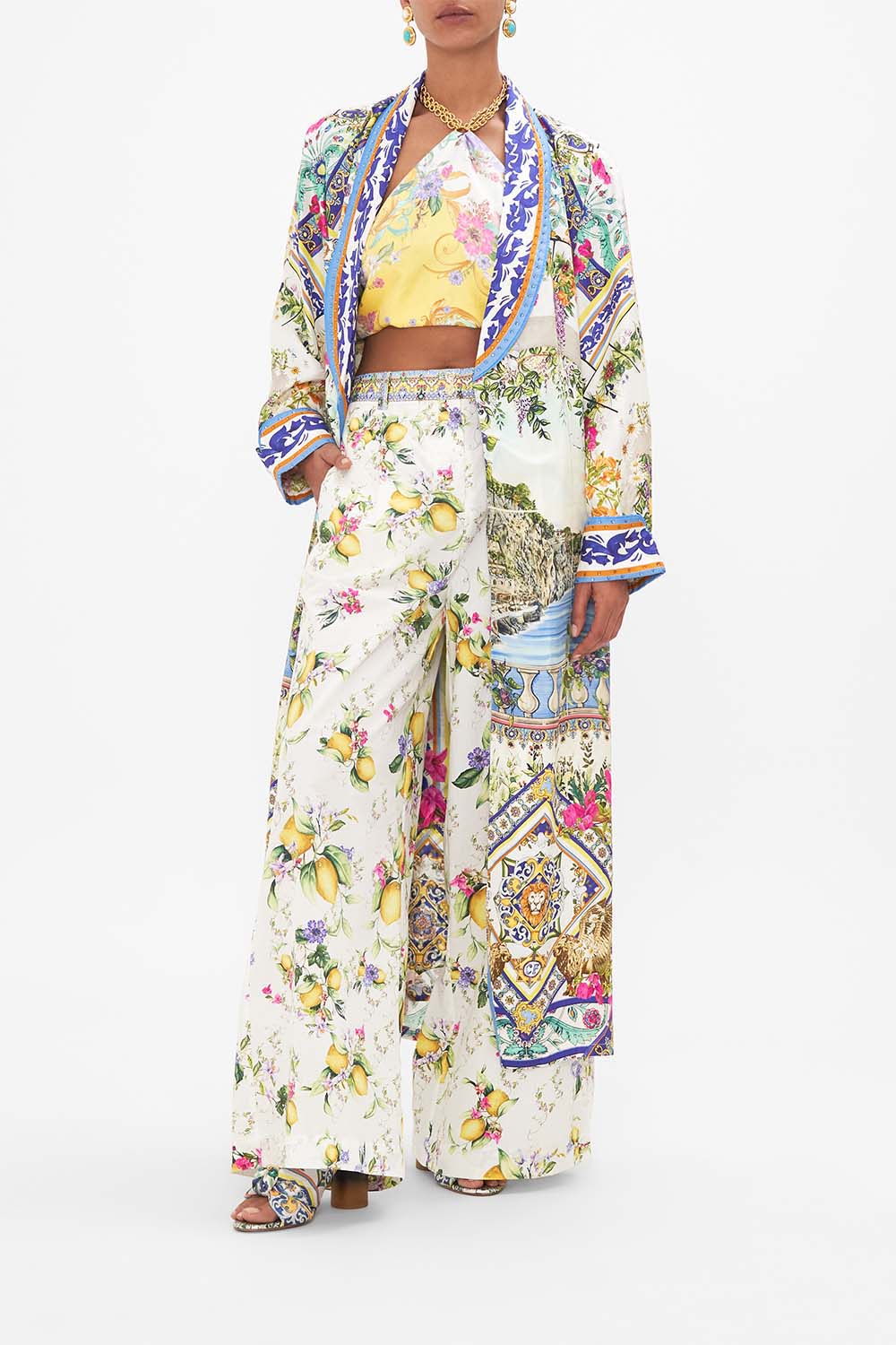 The CAMILLA LONG ROBE WITH TIE AMALFI AMORE in our  print.