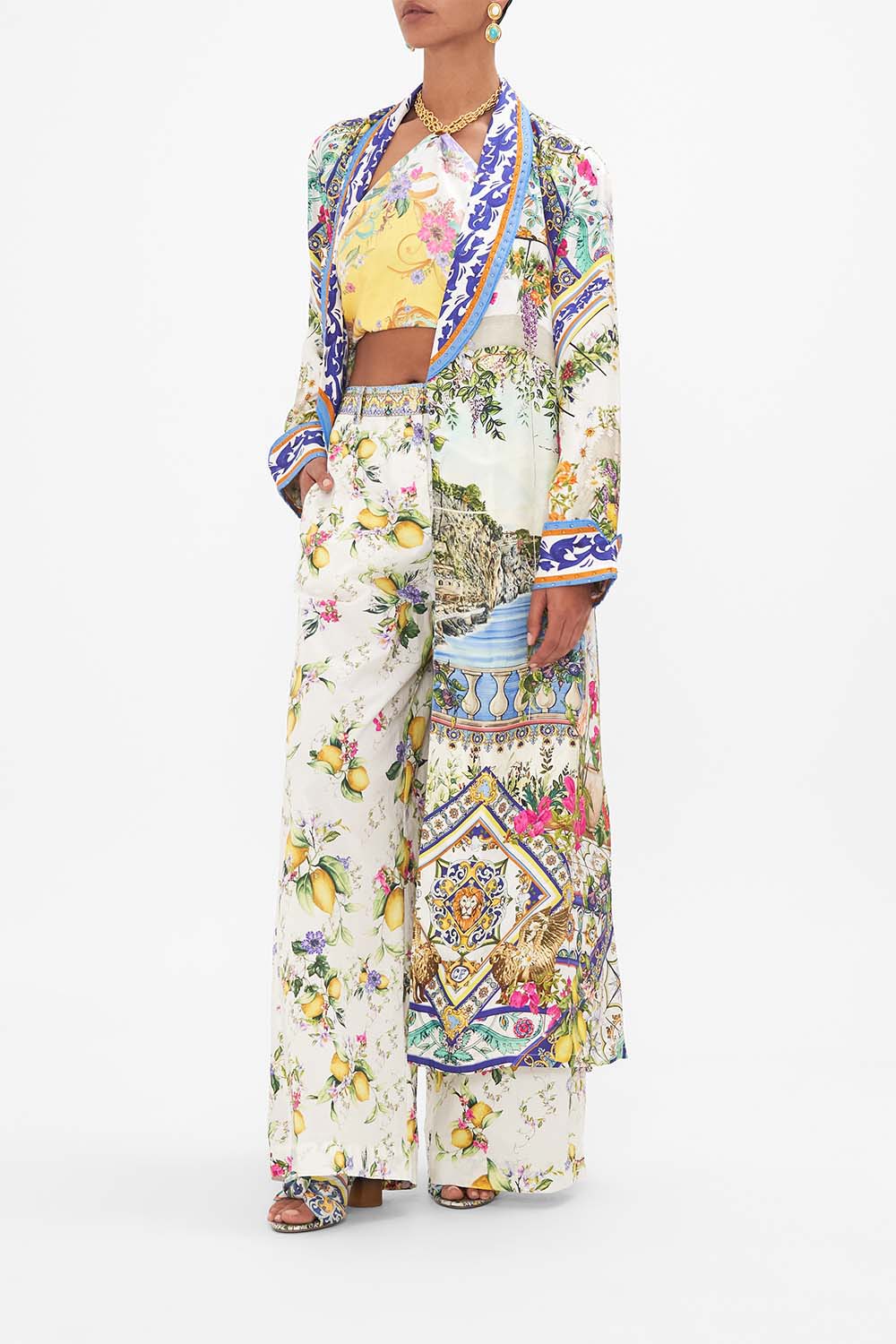 The CAMILLA LONG ROBE WITH TIE AMALFI AMORE in our  print.