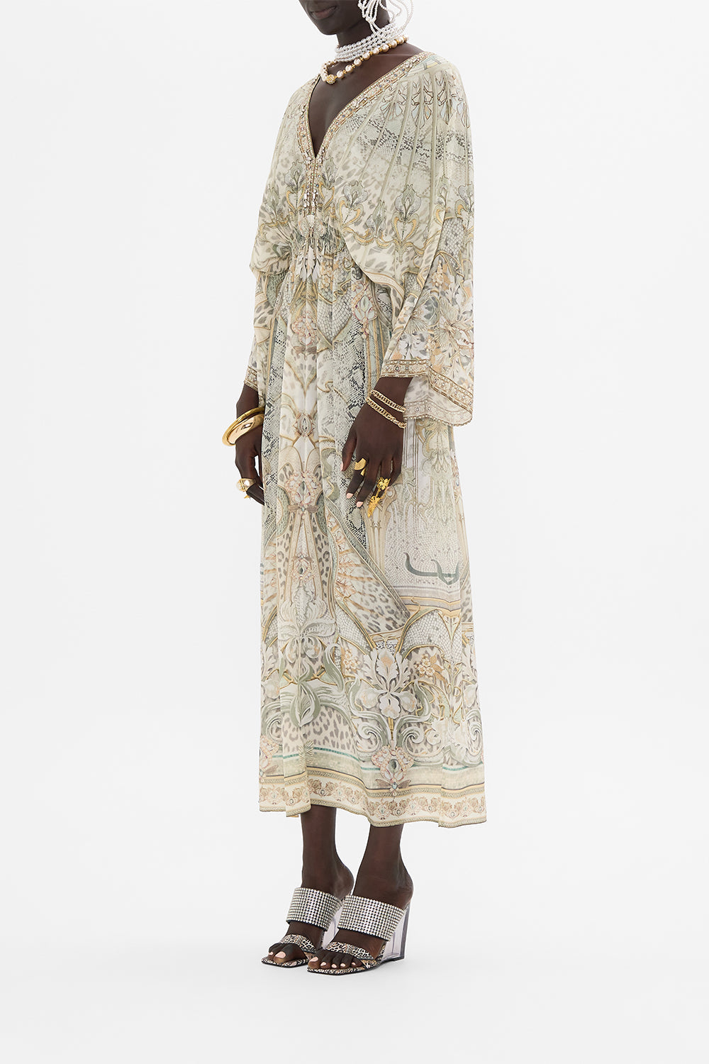 CAMILLA maxi dress in Ivory Tower Tales print