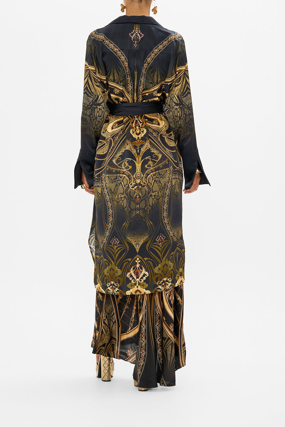 CAMILLA split cuff coat in Nouveau Noir print