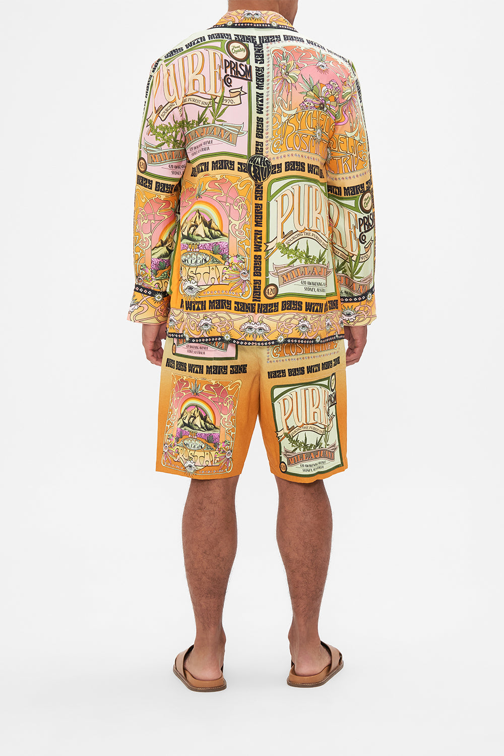 Hotel Franks by CAMILLA mens silk robe in Lets Chase Rainbows print