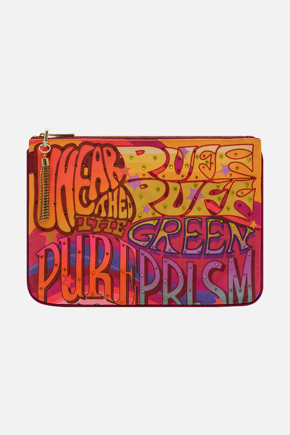 CAMILLA  printed clutch bag in Pure Prism print 