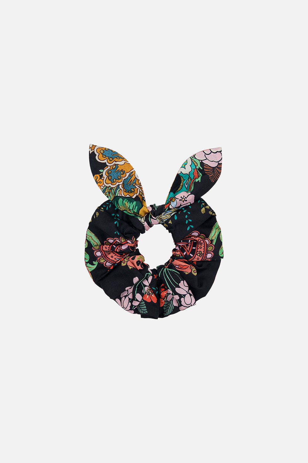 CAMILLA silk scrunchie in We Wore Folklore print