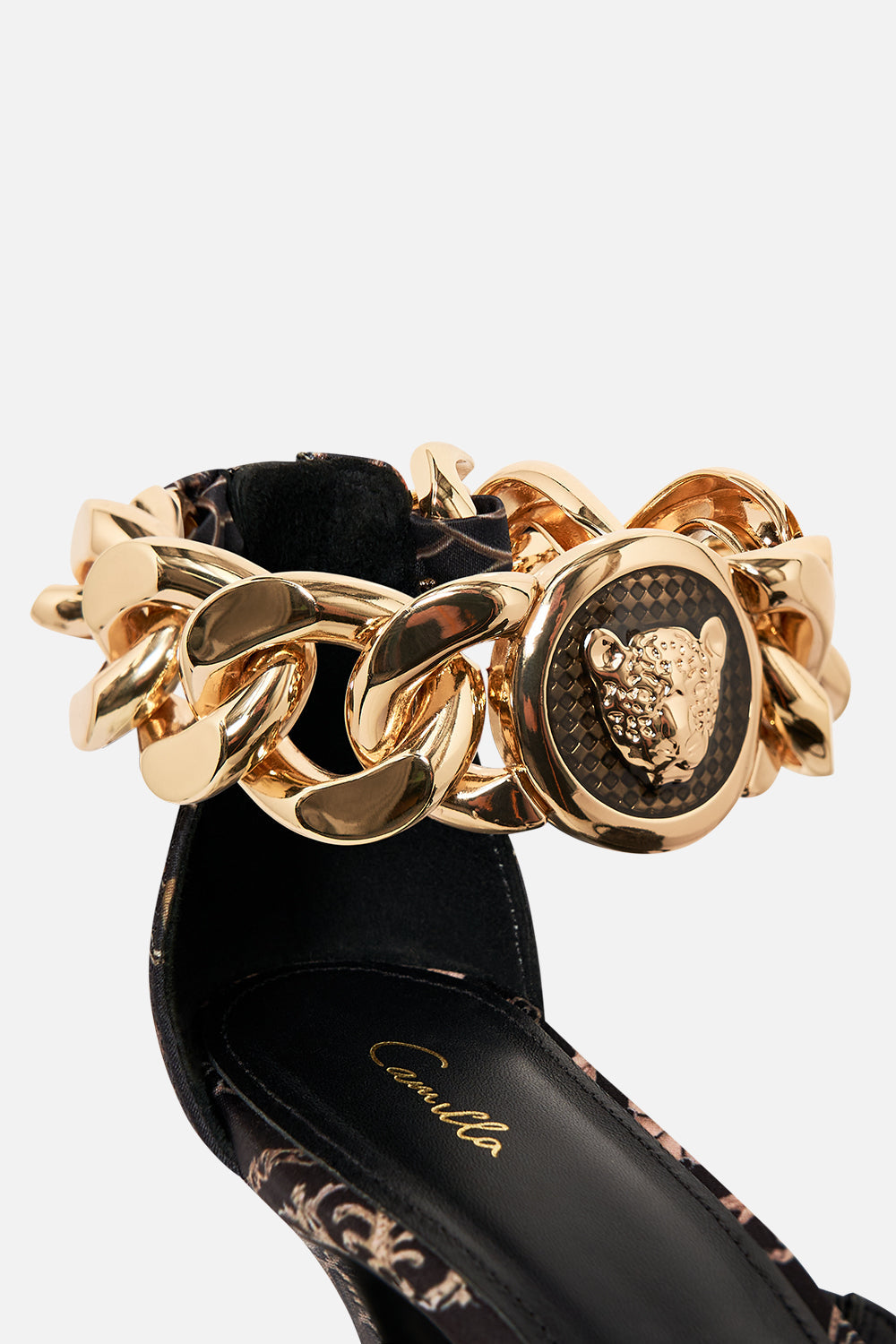 CAMILLA heels in Nouveau Noir print