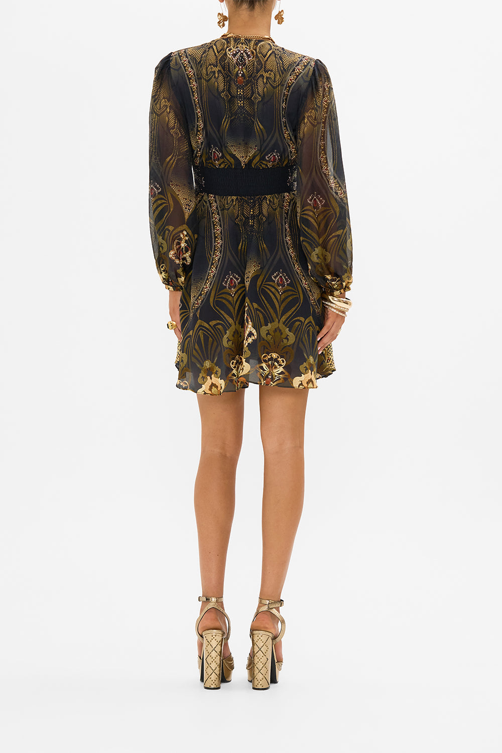 CAMILLA mini dress in Nouveau Noir print