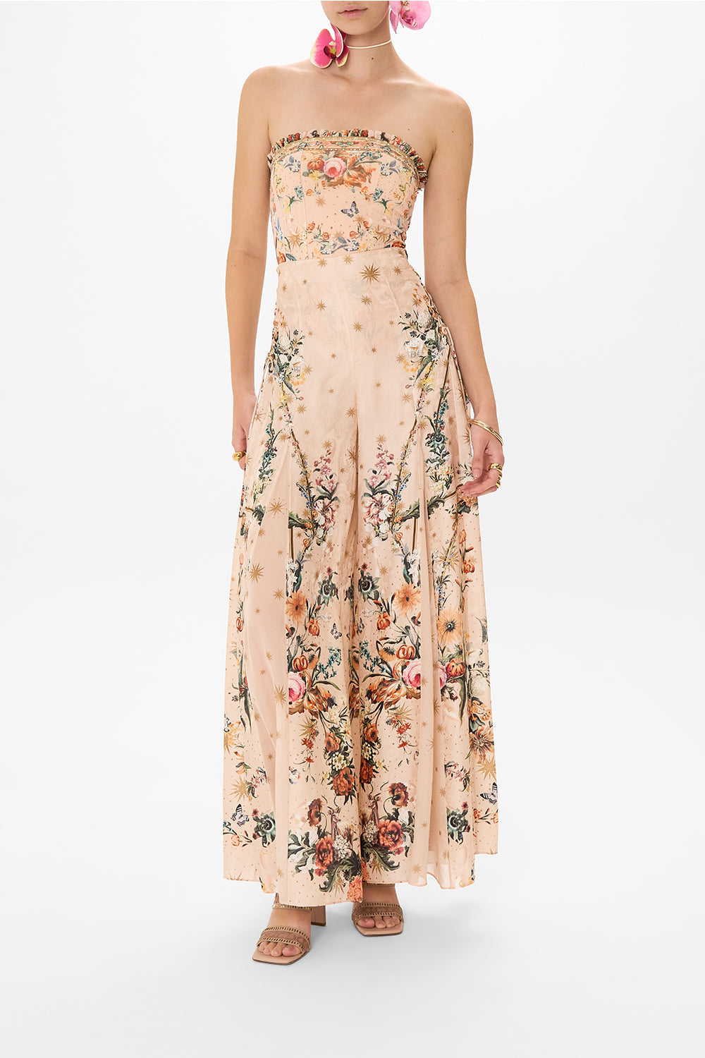 CAMILLA beandeau bodysuit in Rose Garden Revolution print