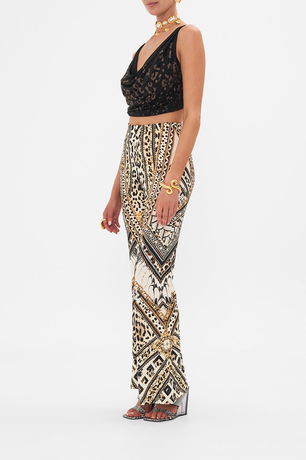 The CAMILLA COWL NECK JERSEY TOP MOSAIC MUSE in our  print.
