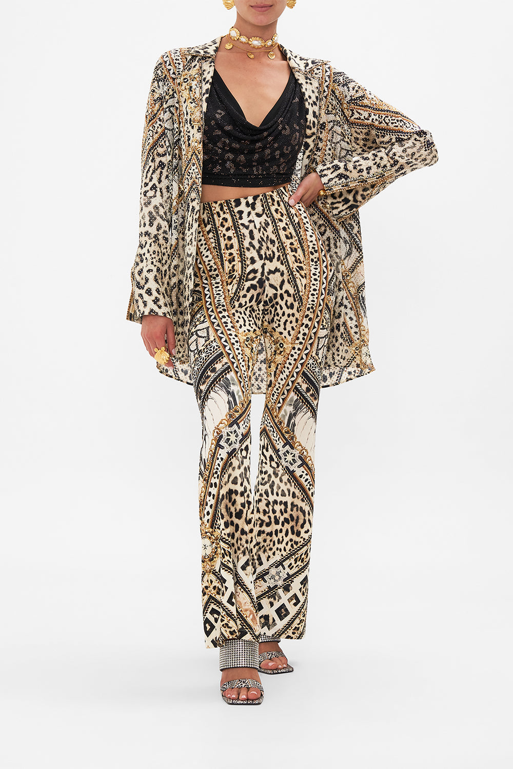 The CAMILLA COWL NECK JERSEY TOP MOSAIC MUSE in our  print.