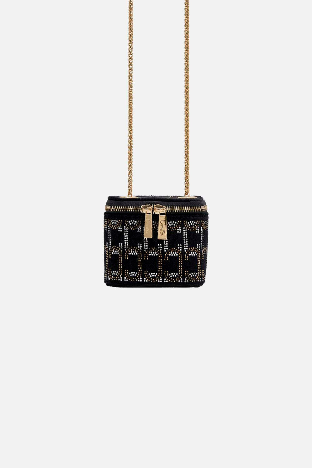 The CAMILLA MINI BOX BAG SOLID BLACK in our SOLID BLACK print.