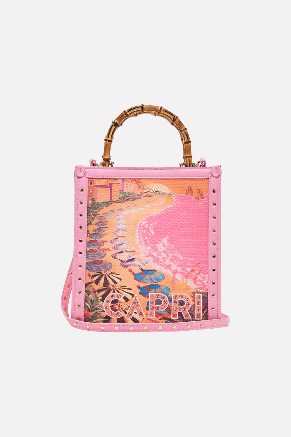 Product view of CAMILLA printed tote bag in Capri Me print 